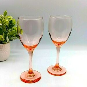 COPY- 2 Libbey Peach, Pink or Blush Wine glasses. Vintage